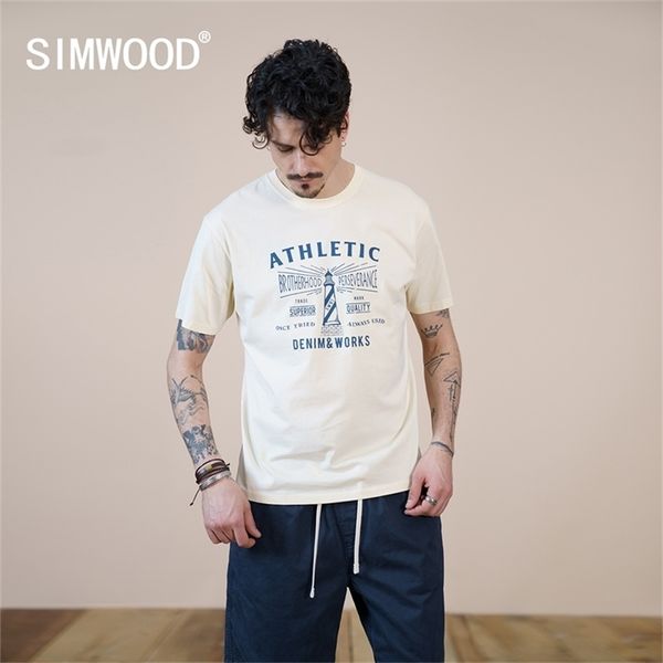 

summer regular fit t-shirt men letter lighthouse print 100% cotton plus size brand clothing sk130473 210714, White;black