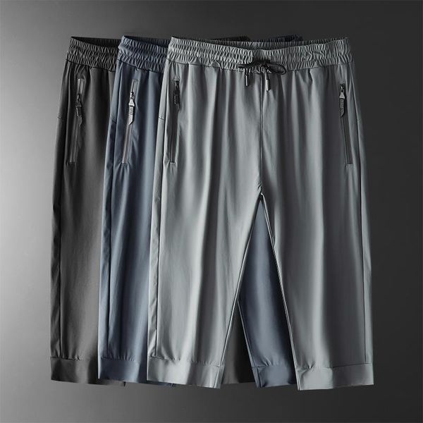 

running pants sport shorts men jogging fitness training basketball football short leggings ice silk elastic quick dry 3/4 length pant, Black;blue