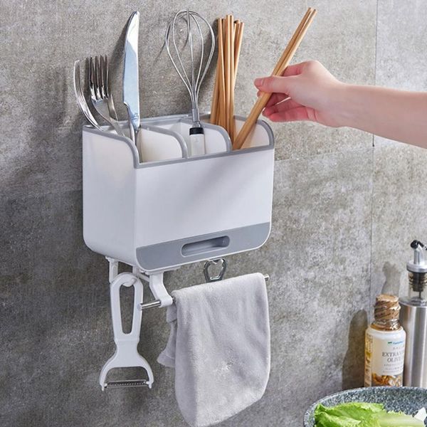 

plastic chopstick holder wall-mounted drain cage household tableware storage multifunctional box,coffee kitchen & organization