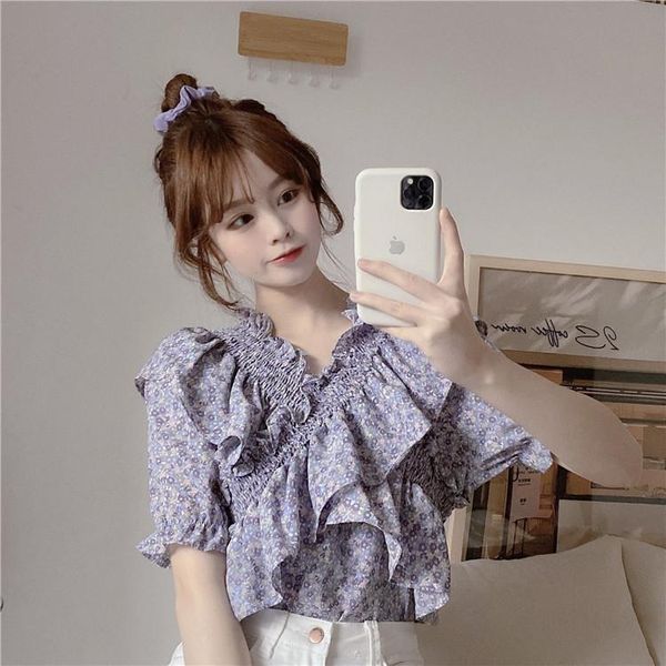 

women's blouses & shirts summer one-shoulder off-shoulder sweet chiffon hedging ruffled shirt design blouse puff sleeve solid color fem, White