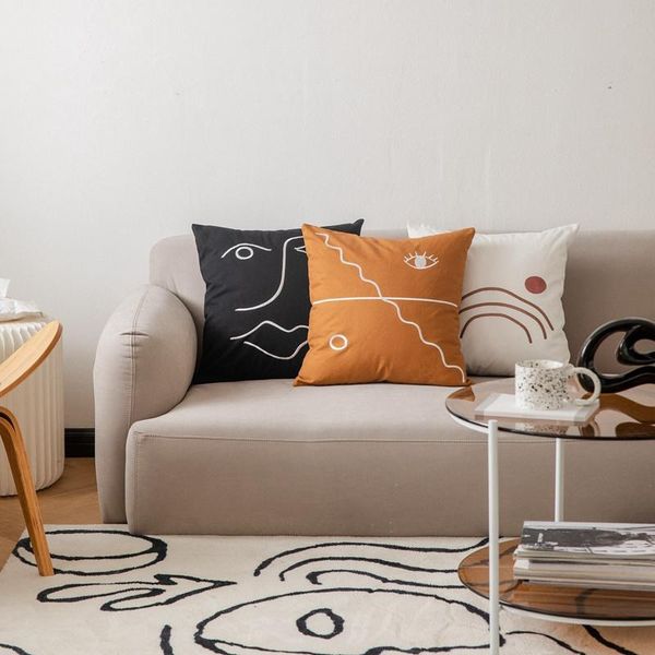 

pillow case 2021 canvas embroidered throw pillow- style cushion cover sofa decorative bedroom study