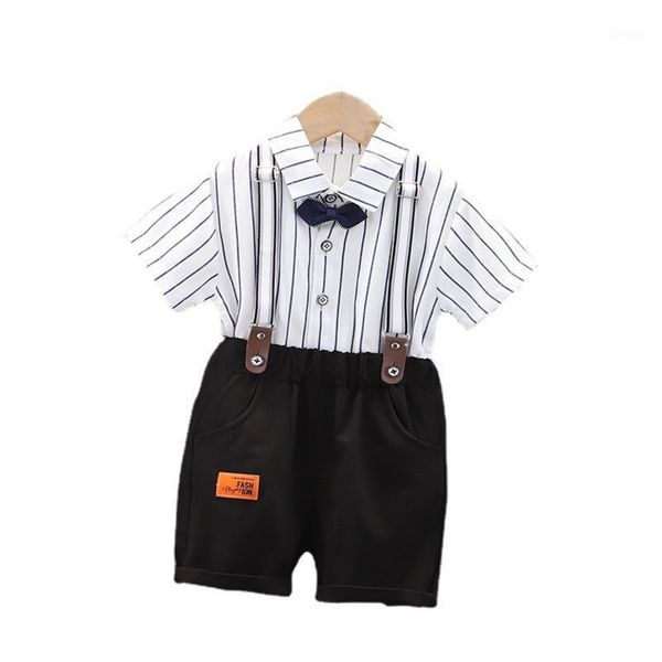 

fashion summer baby boys clothes suit children cotton shirt strap shorts 2pcs/sets toddler gentleman costume kids sportswear clothing sets, White