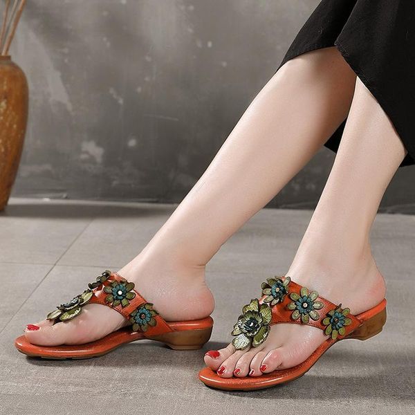 

sandals handmade flowers flip flops wild lazy slippers women 2021 summer ladies and leather, Black
