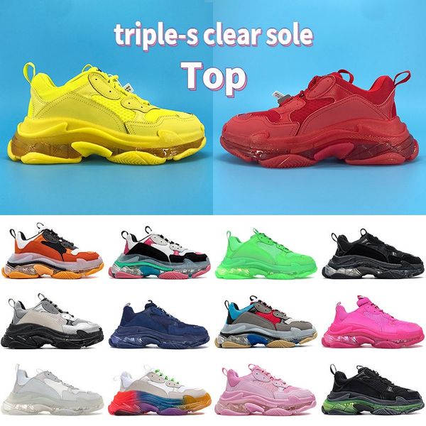 2021 Top Paris Casual Schuhe Triple-S Klare Sohle Männer Frauen Neongrün Balck Weiß Rosa Rot Metallic Silber Grau Regenbogen Herren Sneakers Trainer