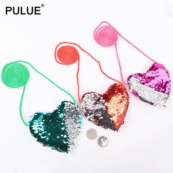 

chromatic sequins coin purse loving heart sling wallet girls mini crossbody bags money change card holder pouch kids gifts, White