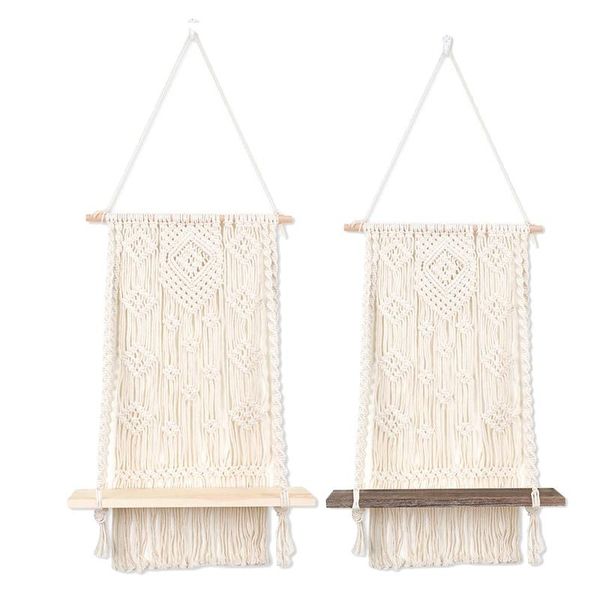 

wooden macrame wall hanging rope floating shelf plant rack boho tapestry home decor 15.7x27inch other