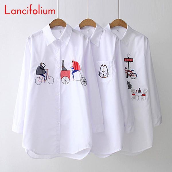 

kawaii oversized white blouse women spring summer plus size cartoon cute long ladies korean sleeve shirt vintage women's blouses & shir