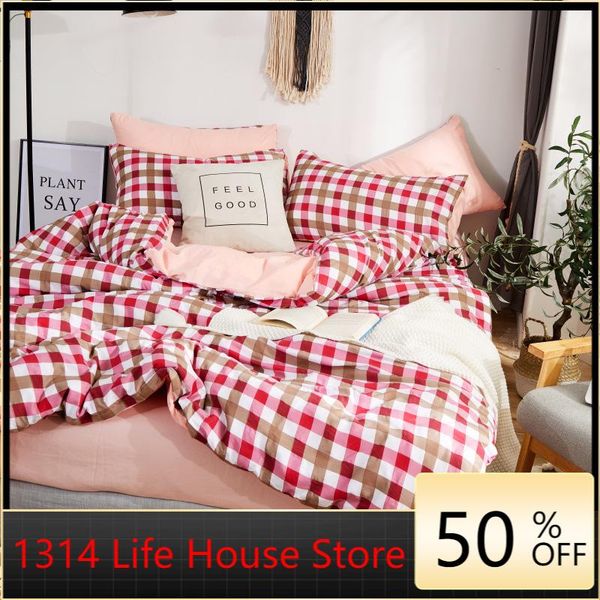 

bedding sets 1314 japanese washing cotton 4-piece nude sleeping soft simple lattice sheet quilt cover bed set  size