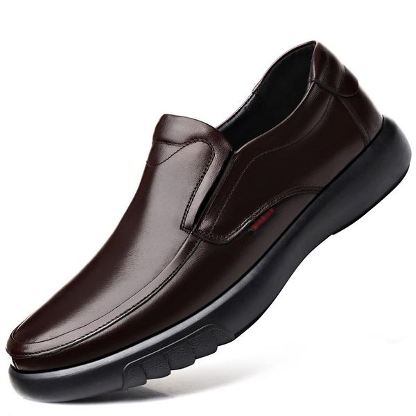 

dress shoes 2021 men's genuine leather 38-47 head soft anti-slip rubber loafers man casual real, Black