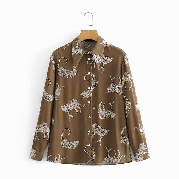 

women leopard shirt autumn fashion long sleeve loose blouse 210602, White