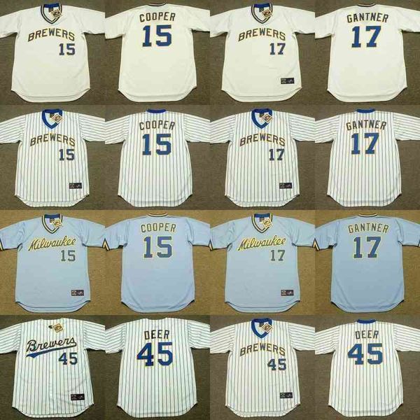 

milwaukee 20 gorman thomas 15 cecil cooper 17 jim gantner 45 rob deer 24 ben oglivie 44 hank aaron throwback baseball jersey, Black