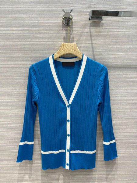 

women's knits & tees silk cardigan for women summer 2021 v-neck long sleeve slim fashion contrast color cardigans lady, White