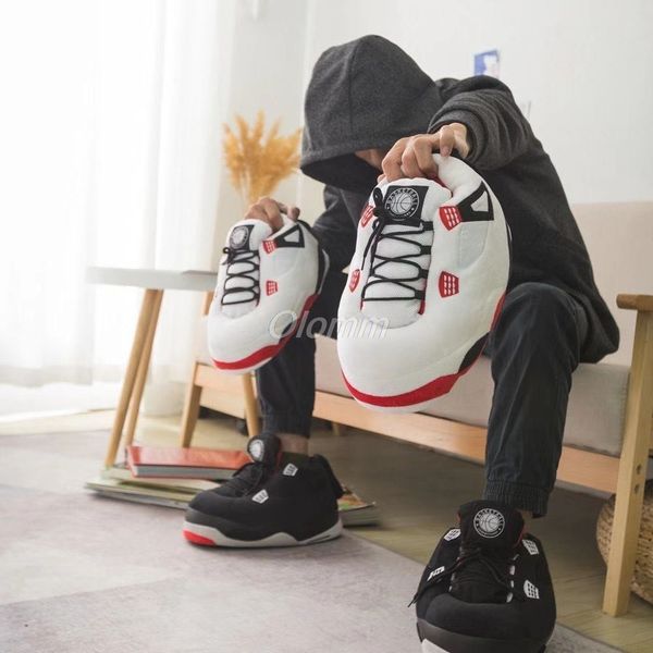 

2022 new  36-45 basketball slipper winter slippers women sneaker home men/women house floor sliders funny indoor slides, Black