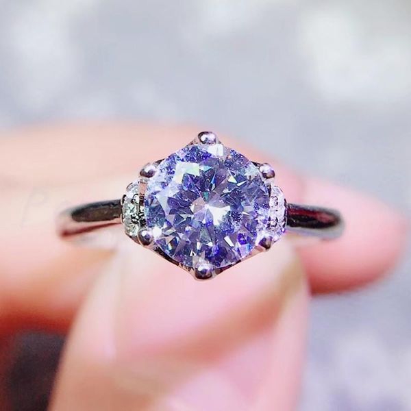 

cluster rings per jewelry moissanite ring round finger 1ct gemstone 925 sterling silver fine q204179, Golden;silver