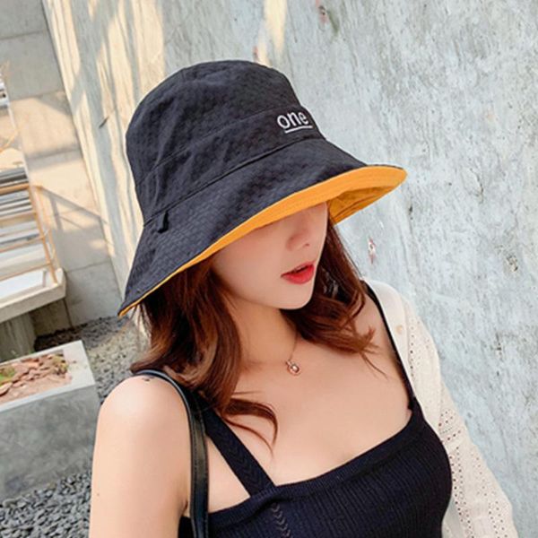 

wide brim hats japanese korean style one letter double-sided bucket for women and girls outdoor summer panama caps casual fisherman's h, Blue;gray