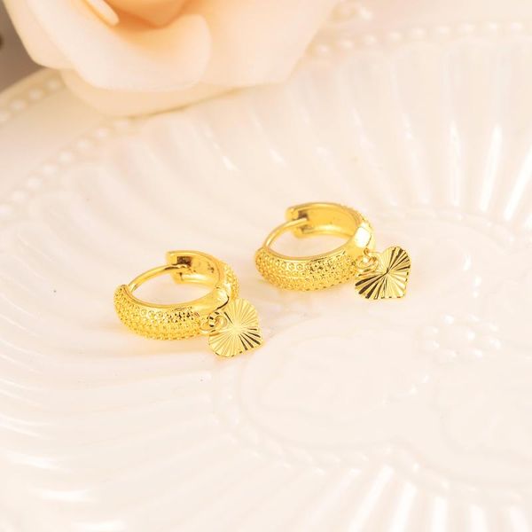 

hoop & huggie earring real 14 k fine solid g/f thai baht gold fashionable ladies earrings hang heart love round ornaments, Golden;silver