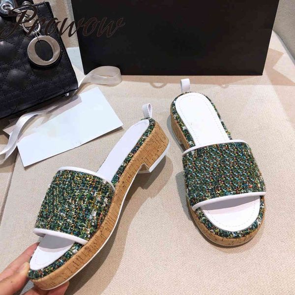 

70% off wholesale flip-flops prowow new summer knitted luxury platform sandals mules heels slippers vacation beach sandalisa mujer designer, Black