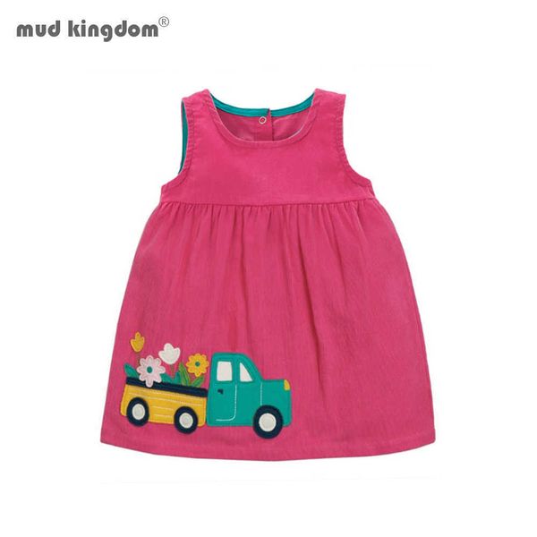 

mudkingdom toddler girls corduroy dress autumn sleeveless cute little car infant vest 210615, Red;yellow