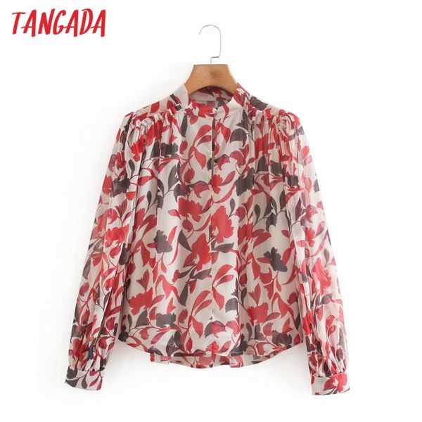 

women retro oversized flowers print chiffon blouse long sleeve chic female casual loose shirt blusas femininas xn107 210416, White