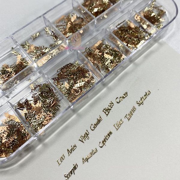 

nail art decorations 3d glitter shinny metallic gold constellation letters sequins flakes acrylic manicure tips decoration, Silver;gold