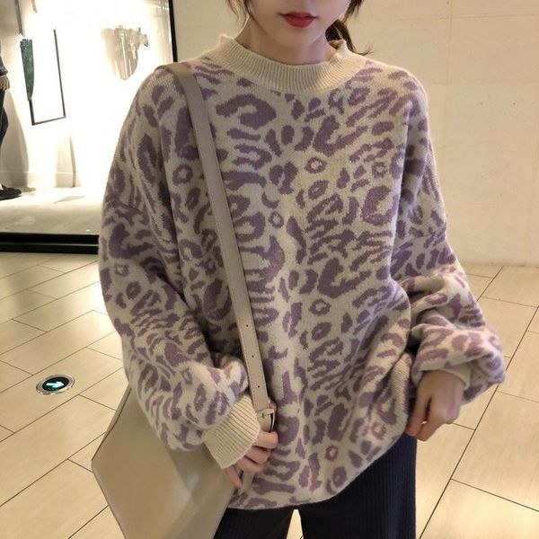 

women's sweaters knitwear leopard sweater female autumn plus size batwing sleeve oversize loose thick warm women winter knitting pullov, White;black