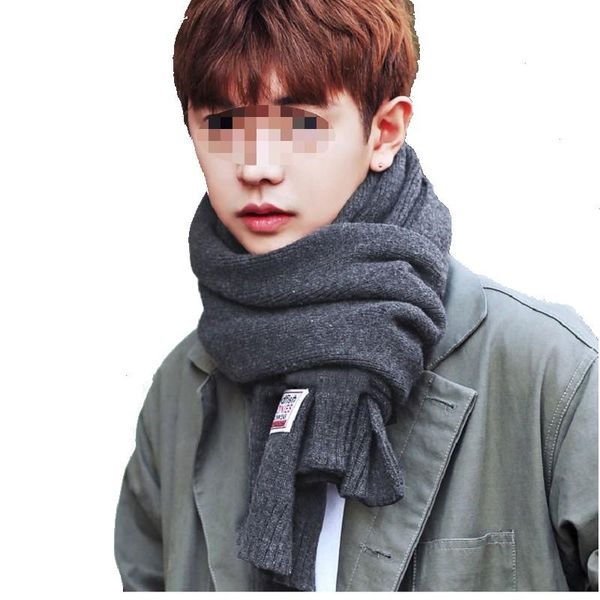

scarves men's scarf winter students' versatile knitted cashmere imitation long thickened solid color bib trendy accessory, Blue;gray