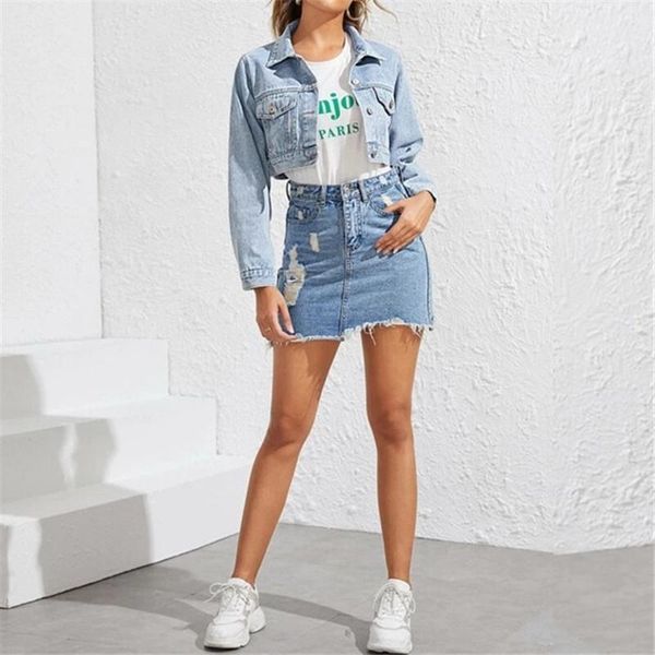 

women's jackets 2021 fashion short retro jeans cropped long sleeve female denim vintage street motorcycle coats, Black;brown