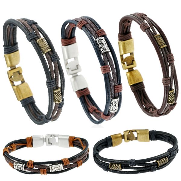 

bangles bracelet punk alloy woven leather, Black