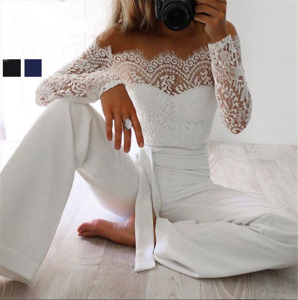 

fashion spring summer womens rompers lace patchwork embroidery party jumpsuit ladies bodysuits, Black;white