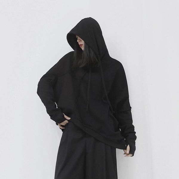 

women's hoodies & sweatshirts 2021 autumn oversized irregular stitching hooded black plus size sweatshirt casual pullover streetwear