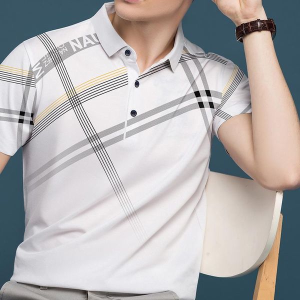 

men's polos 2021 fahsion men shirt loose lattice summer casual 601, White;black