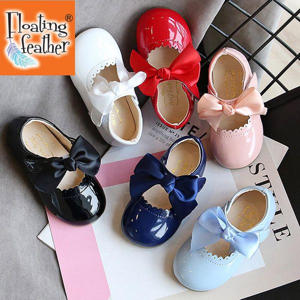 

flat shoes baby girls patent leather princes big bow mary janes party for kids dress shoe 2021 autumn spring child, Black;grey