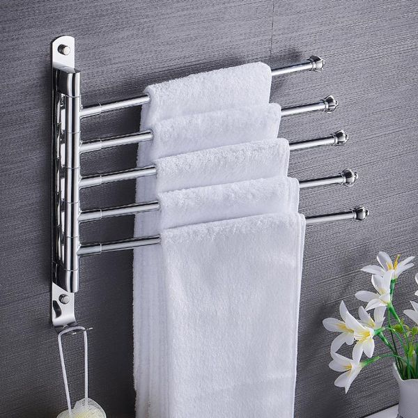 

towel rack stainless steel holder wall mounted 2/3/4/5 rod storage shelf with hook rotatable for bathroom kitchen hanger bath accessory set