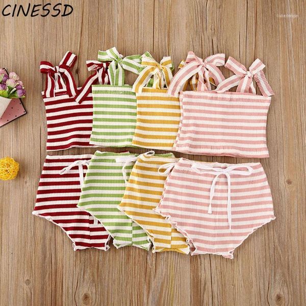 

summer girls clothes set children kids sling striped +shorts 2pcs baby girl clothing suit roupa infantil 0-24m1, White