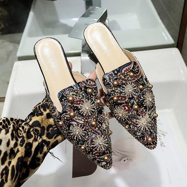 

slippers aardimi women's wrap toe mules fashion for ladies summer breathable slides flat with shoes woman rubber footwear, Black