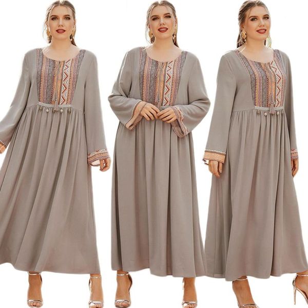 

ethnic clothing vintage tassel long dress muslim women sleeve maxi robe gown middle east islam turkish o-neck loose casual, Red