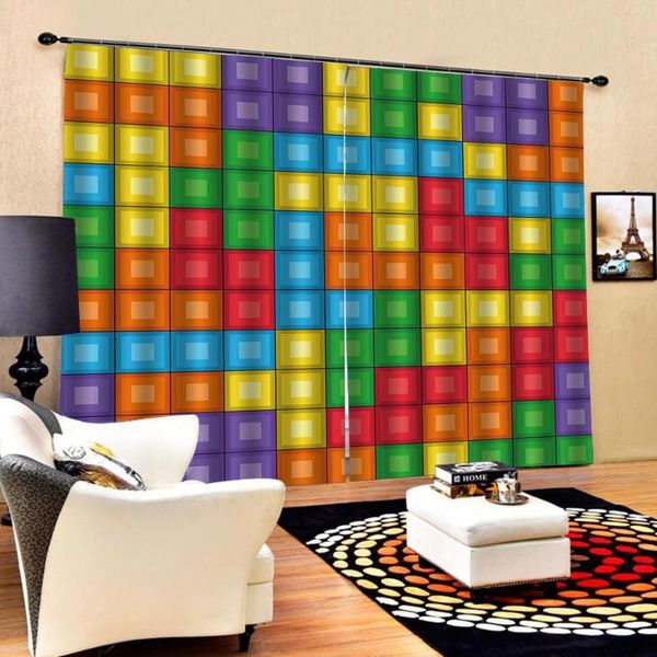 

curtain & drapes color squares 3d luxury blackout window living room decoration curtains