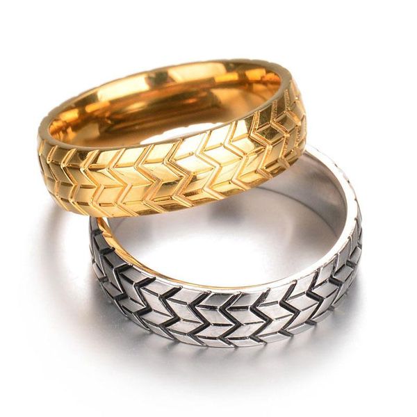 

wedding rings zhouyang starinless steel large ring for men & women 6mm tire shaped personalty 3d carving couples fashion jewelry kar287, Slivery;golden
