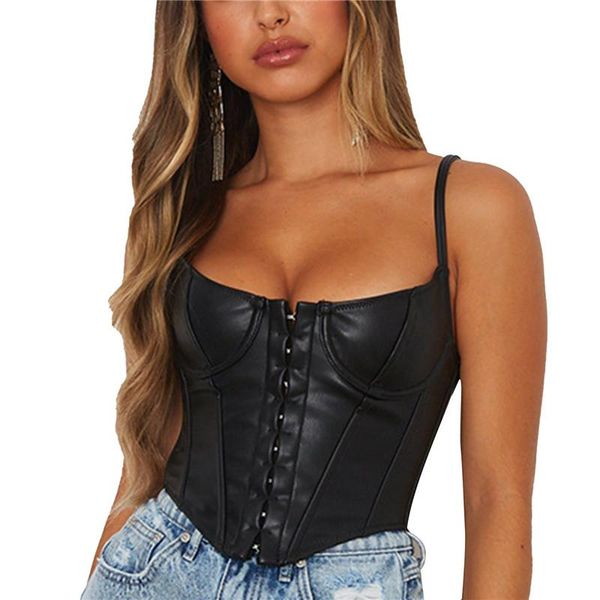 

women's tanks & camis 2021 summer girl's punk condole belt pu leather short vest temperament slim body outside wear club women cam, White