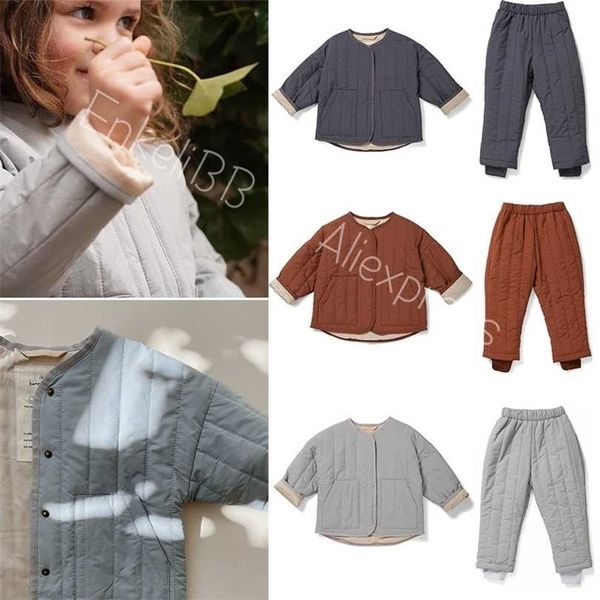

enkelibb toddler boy girl winter coats and pants matching children brand designer clothes ks solid baby keep warm sets casual 211027, Blue;gray
