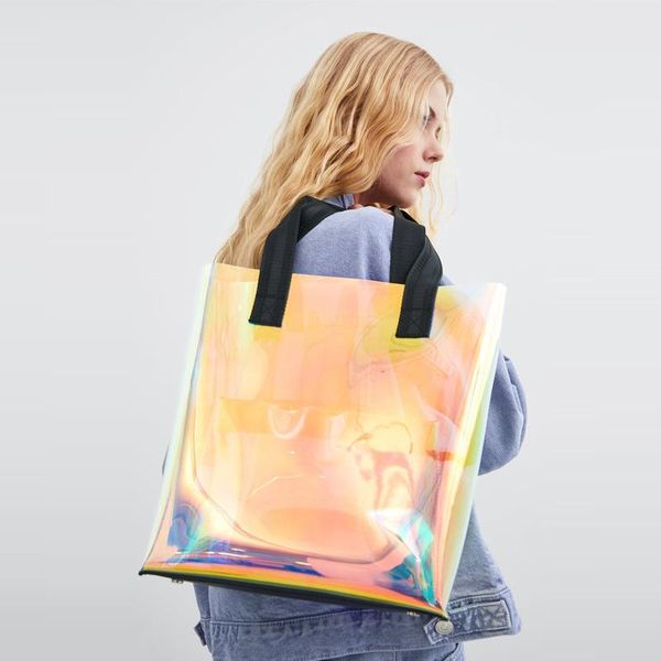 

shoulder bags laser hologram transparent bag pvc clear tote fashion big summer beach large capacity shopping