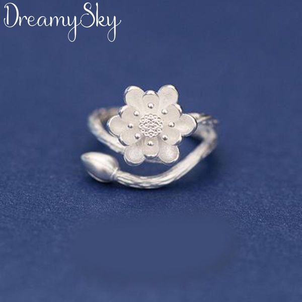 

wedding rings elegant 925 sterling silver lotus flower for women jewelry big finger antique girls gifts anillos high quality, Slivery;golden