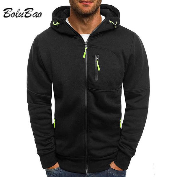 

bolubao men's hoodie, casual jacket, zipper, fashion, brand, solid color, Black