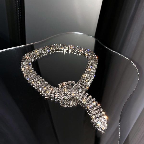 

fashion full rhinestone choker necklaces for women bijoux shiny button statement jewelry party gift chains, Silver