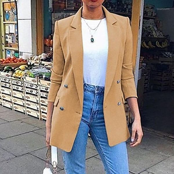 

women's suits & blazers female blazer autumn winter jacket women ladies solid turn down collar long sleeve coat parka outerwear cardig, White;black