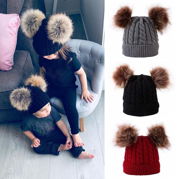 

caps & hats 1 pc child's knit hat baby boys girls pom poms children winter beanies double hairball thick warm cap, Yellow