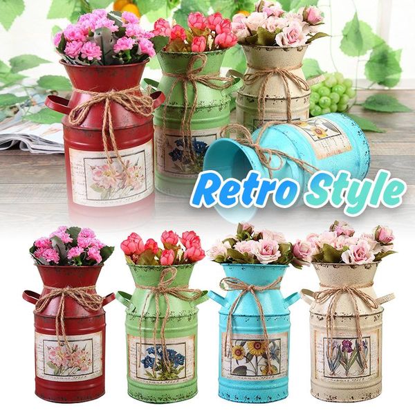 

vintage metal flower vase iron bucket plant pot arrangement craft rural head vases decorations for home gift wedding