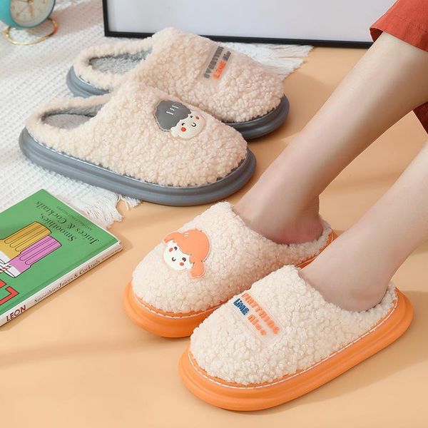 

slippers cartoon couple cotton fashion home warm comfortable plush silent non slip wear resistant men's, Black