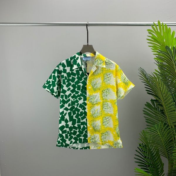 

europe italy spring summer men hawaii beach casual shirt cool hip hop short sleeve yellow green graffiti print designer tee, White;black