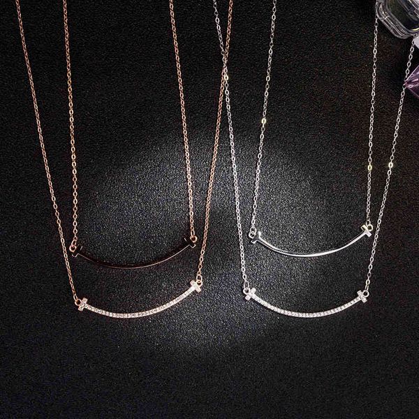 

s925 silver light luxury smile necklace smooth face full reverse diamond double tiktok, simplified korean version, shake voice same.